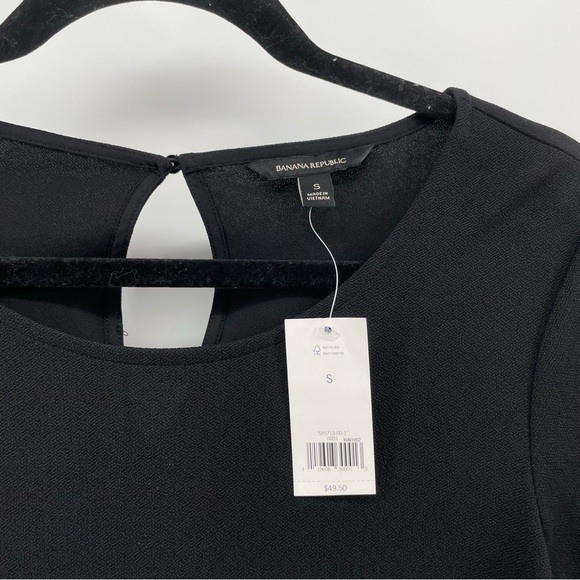 Banana Republic Women’s Peplum Blouse Black 3/4 Length Sleeve Keyhole S New - Picture 3 of 4